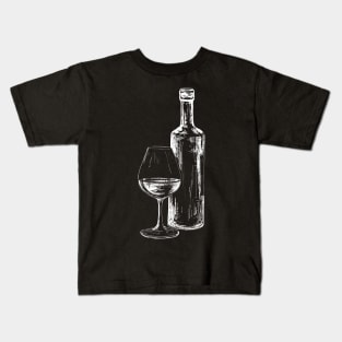 Sketch of a bottle of wine with a glass Kids T-Shirt